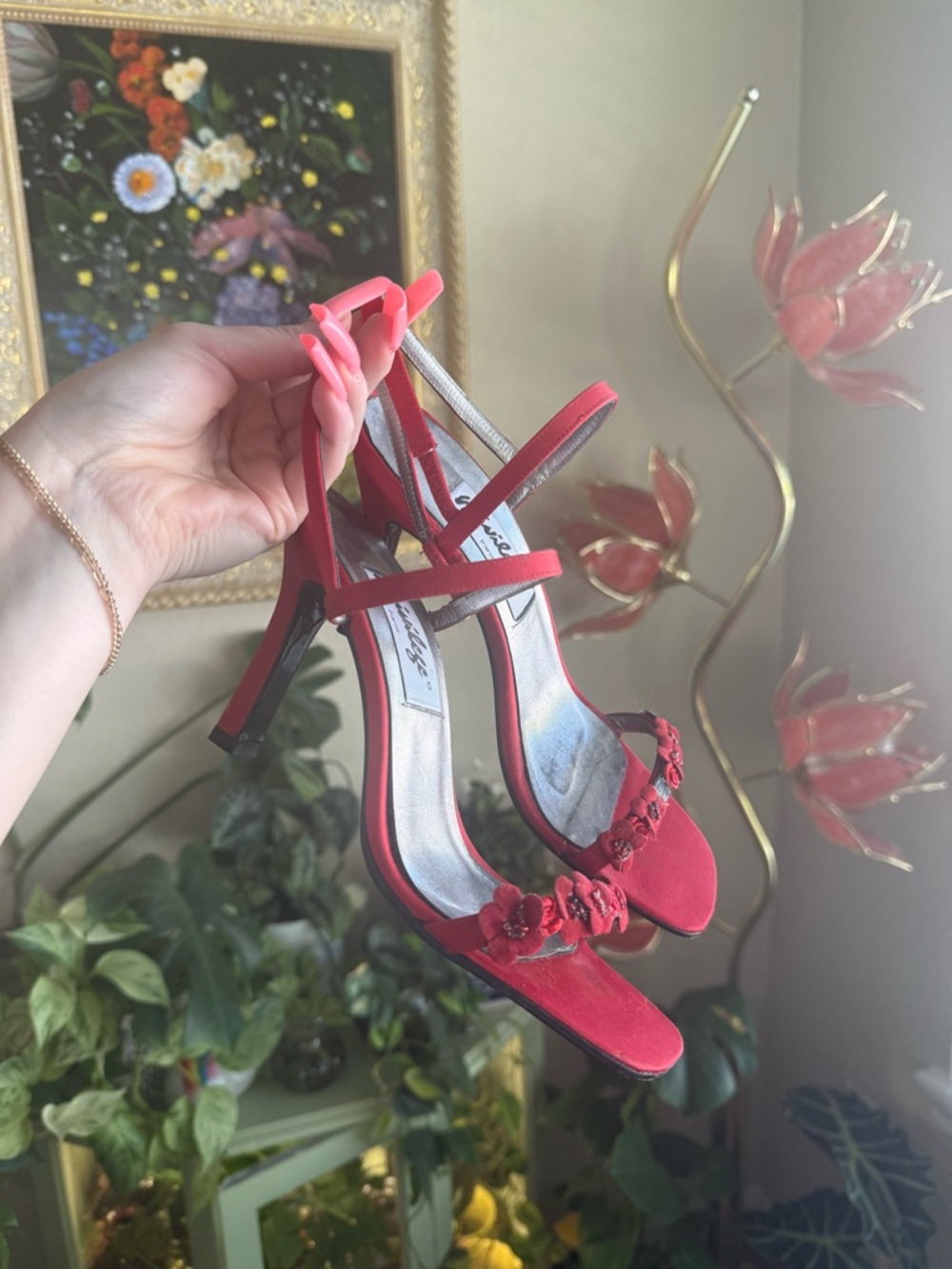 7 / privilege paris Red Floral Rose Strappy Heels